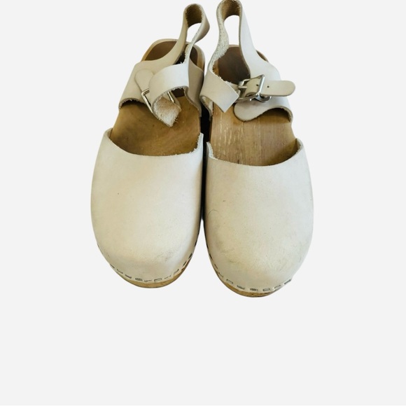 Mia Sofia Wooden Sweedish Leather Beige Clogs Sz 40 - Picture 7 of 8